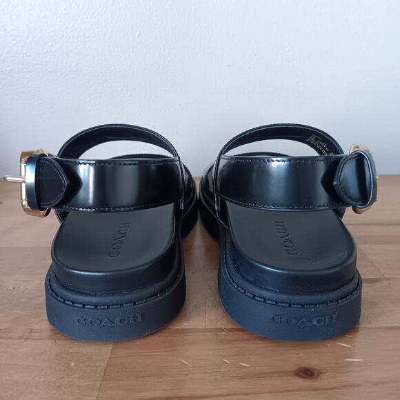 Coach Lockup Two Band Sandal CAP52 Size 6 B - Black Leather - Gold Buckle NWB - Picture 8 of 13